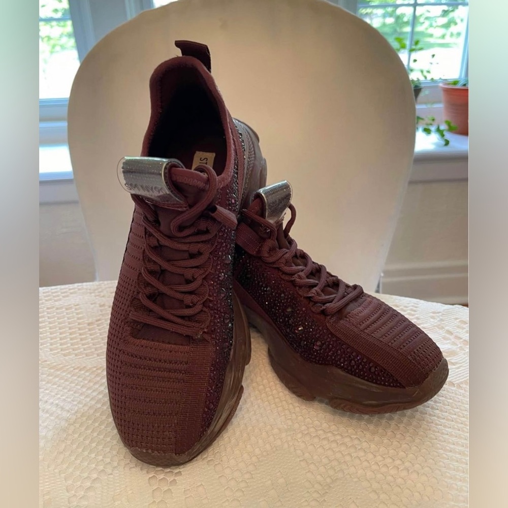 Steve Madden Sparkle Sneakers - Burgundy - Size 6.5.